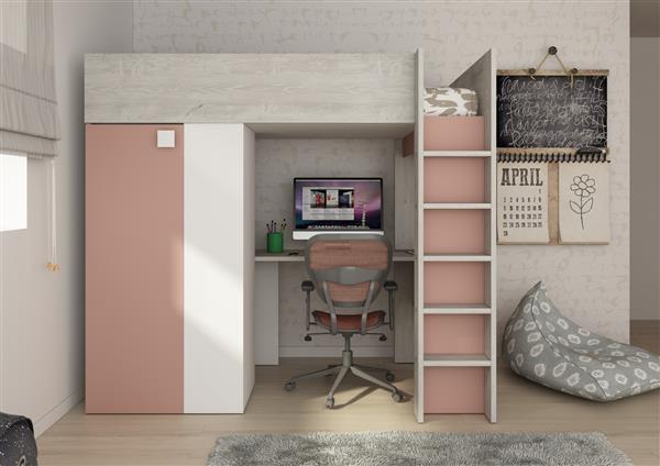 Grote foto studio 1809 hoogslaper met bureau en kast 90x200 oudroze trasman kinderen en baby complete kinderkamers