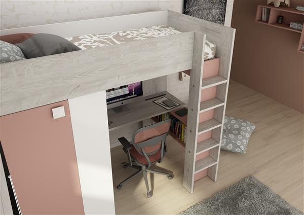 Grote foto studio 1809 hoogslaper met bureau en kast 90x200 oudroze trasman kinderen en baby complete kinderkamers