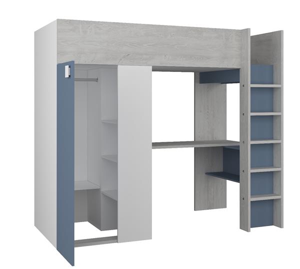 Grote foto studio 1809 hoogslaper met bureau en kast 90x200 blauw trasman kinderen en baby complete kinderkamers