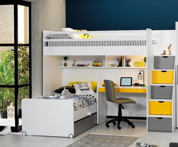 Grote foto neo hoekstapelbed met bureau wit geel almila kinderen en baby complete kinderkamers