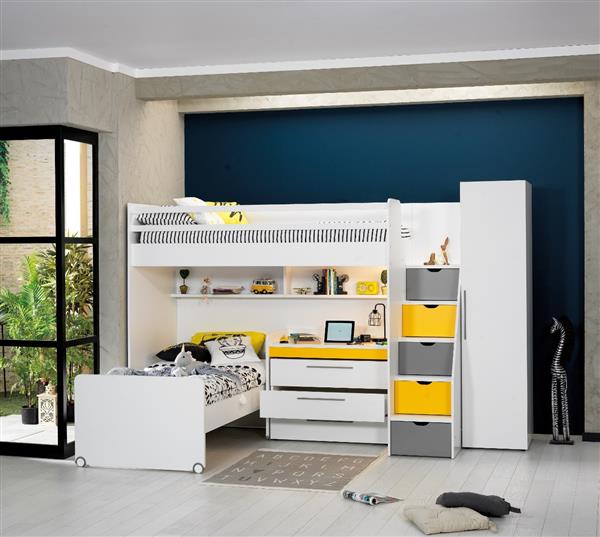 Grote foto neo hoekstapelbed met bureau wit geel almila kinderen en baby complete kinderkamers