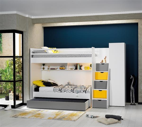 Grote foto neo stapelbed met bedlade wit geel almila kinderen en baby complete kinderkamers