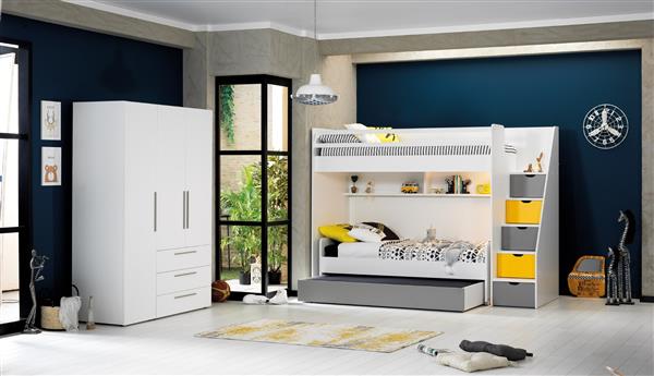 Grote foto neo stapelbed met bedlade wit geel almila kinderen en baby complete kinderkamers