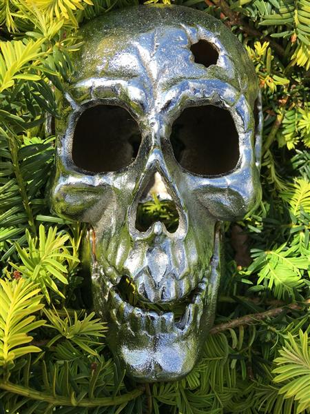 Grote foto grote anatomische schedel gietijzer chrome nikkel tuin en terras tuindecoratie