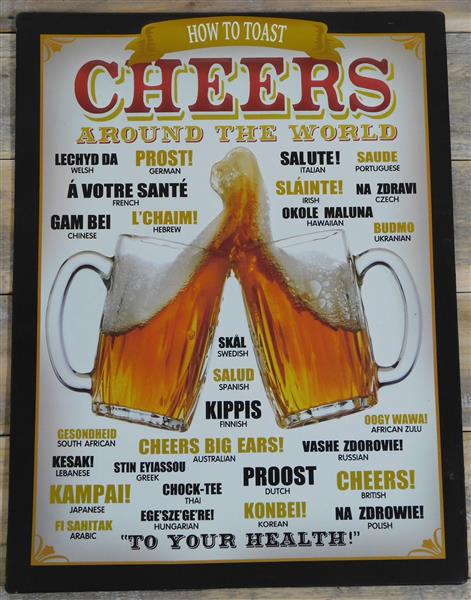 Grote foto wandbord bier proost in vele talen metaal huis en inrichting woningdecoratie