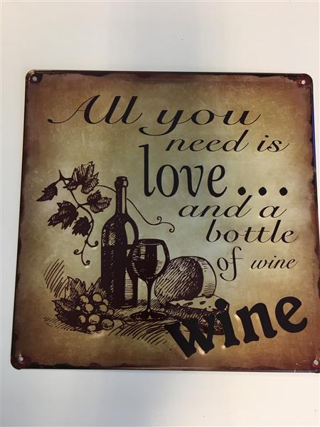 Grote foto mooi metalen schild met passende tekst love ...bottle of wine huis en inrichting woningdecoratie