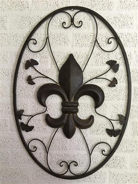 Grote foto wandornament met franse lelie metaal vintage brown tuin en terras tuindecoratie