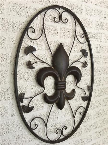 Grote foto wandornament met franse lelie metaal vintage brown tuin en terras tuindecoratie