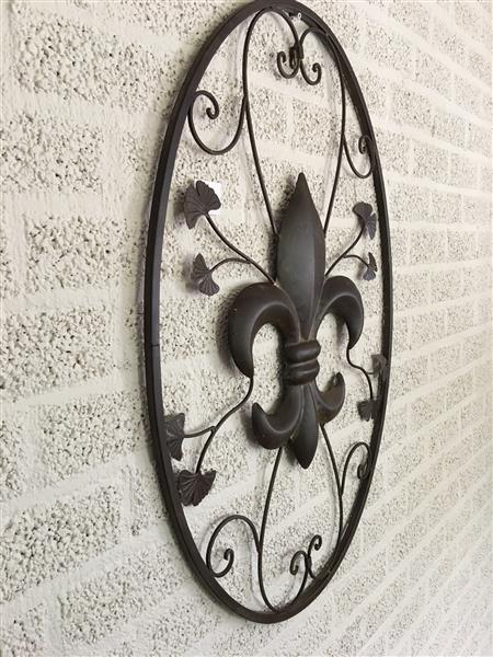 Grote foto wandornament met franse lelie metaal vintage brown tuin en terras tuindecoratie