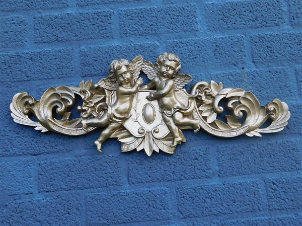 Grote foto engelen wandornament kaststuk polystone brons gold kleur tuin en terras tuindecoratie