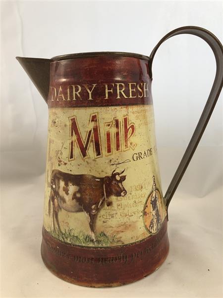 Grote foto vintage melkkan met koe dairy fresh tuin en terras tuindecoratie