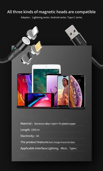 Grote foto drphone magnetische 360 type c 3a usb c kabel snel opladen dataoverdracht met led indicator telecommunicatie opladers en autoladers