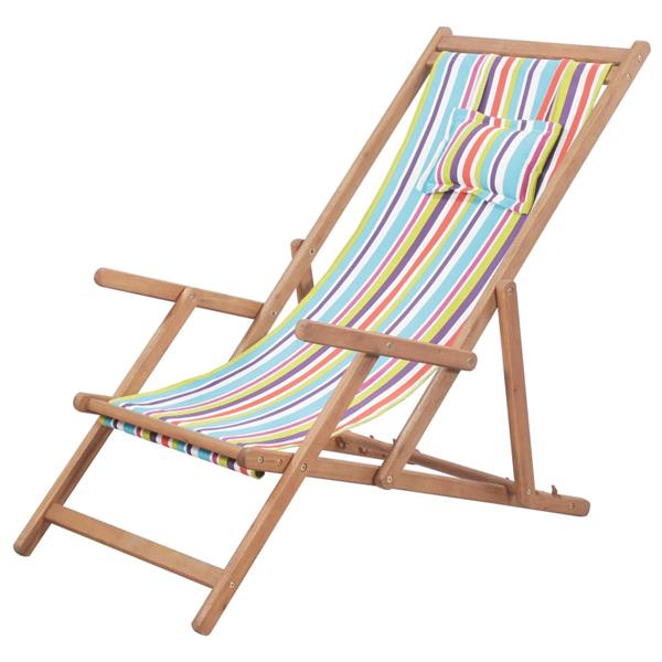Grote foto vidaxl strandstoel inklapbaar stof en houten frame meerkleurig tuin en terras tuinmeubelen
