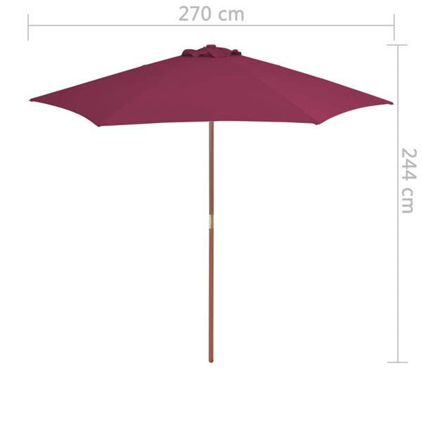 Grote foto vidaxl parasol met houten paal 270 cm bordeauxrood tuin en terras overige tuin en terras