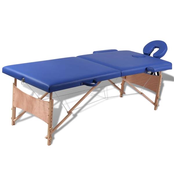 Grote foto vidaxl inklapbare massagetafel 2 zones met houten frame blauw beauty en gezondheid massage