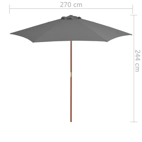 Grote foto vidaxl parasol met houten paal 270 cm antraciet tuin en terras overige tuin en terras