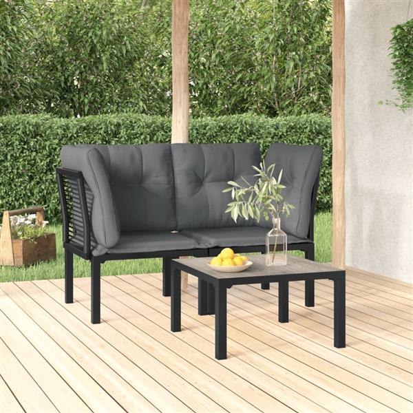 Grote foto vidaxl 3 delige loungeset met kussens poly rattan zwart en grijs tuin en terras tuinmeubelen
