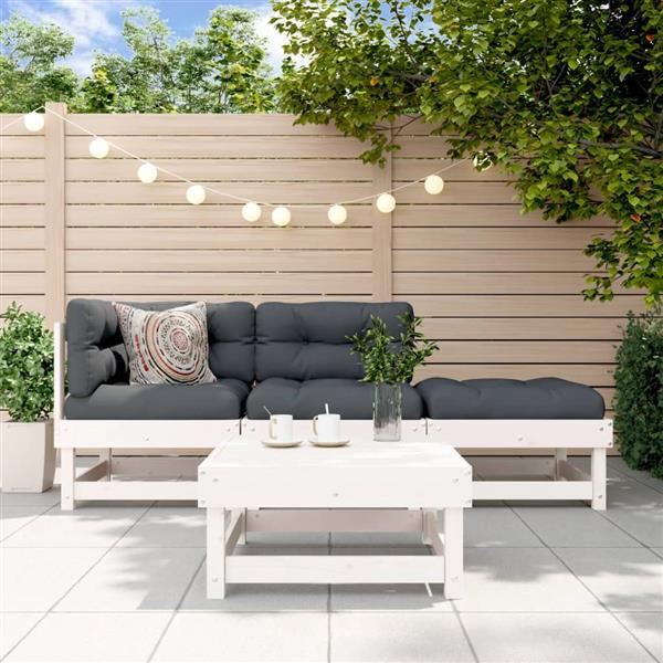 Grote foto vidaxl 4 delige loungeset met kussens massief hout wit tuin en terras tuinmeubelen