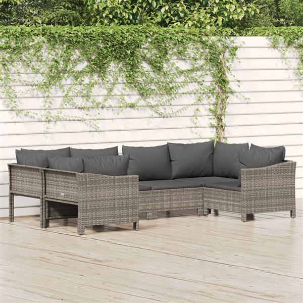Grote foto vidaxl 6 delige loungeset met kussens poly rattan grijs tuin en terras tuinmeubelen