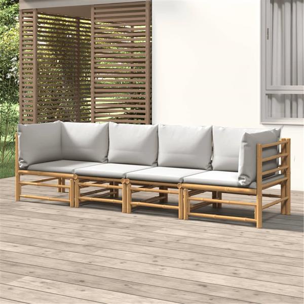 Grote foto vidaxl 4 delige loungeset met kussens bamboe lichtgrijs tuin en terras tuinmeubelen