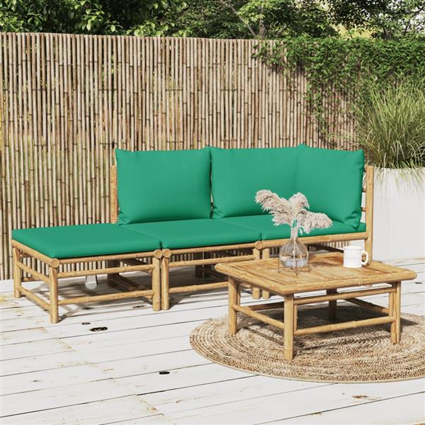 Grote foto vidaxl 3 delige loungeset met kussens bamboe groen tuin en terras tuinmeubelen