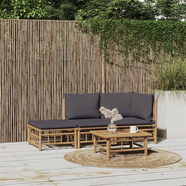 Grote foto vidaxl 3 delige loungeset met kussens bamboe donkergrijs tuin en terras tuinmeubelen