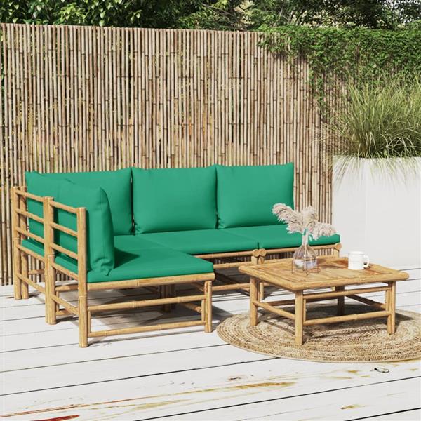 Grote foto vidaxl 5 delige loungeset met kussens bamboe groen tuin en terras tuinmeubelen