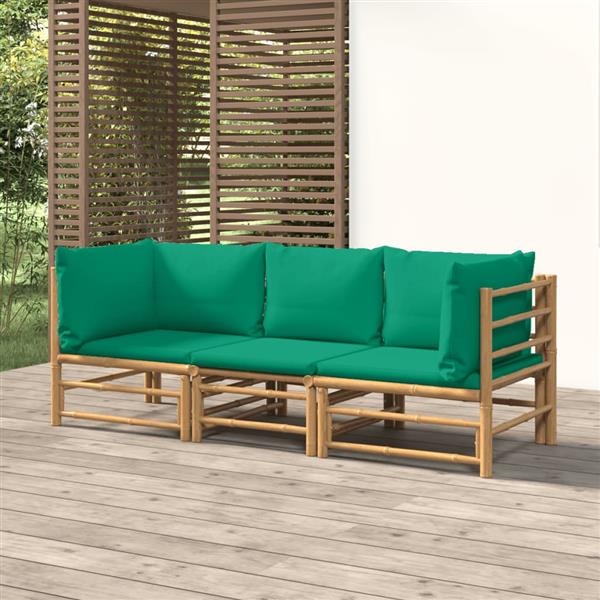 Grote foto vidaxl 3 delige loungeset met kussens bamboe groen tuin en terras tuinmeubelen