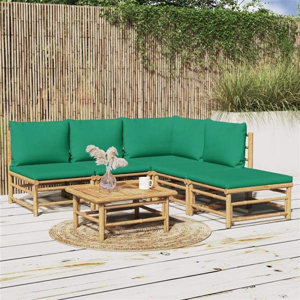 Grote foto vidaxl 6 delige loungeset met kussens bamboe groen tuin en terras tuinmeubelen