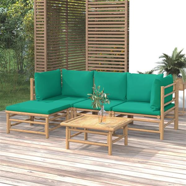 Grote foto vidaxl 5 delige loungeset met kussens bamboe groen tuin en terras tuinmeubelen