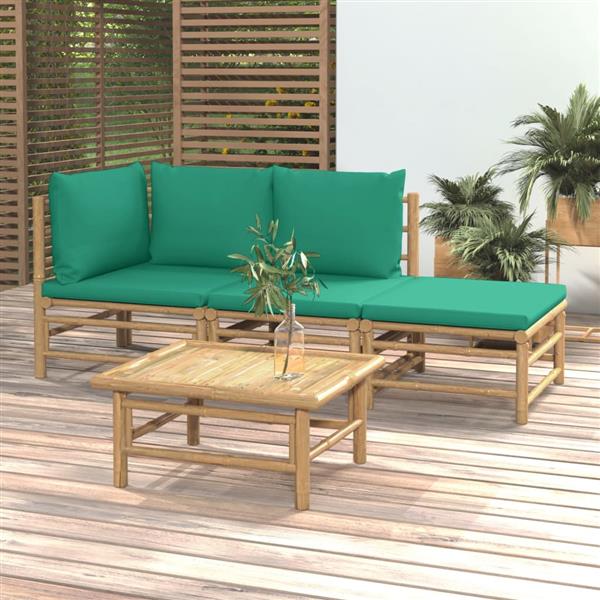 Grote foto vidaxl 4 delige loungeset met kussens bamboe groen tuin en terras tuinmeubelen