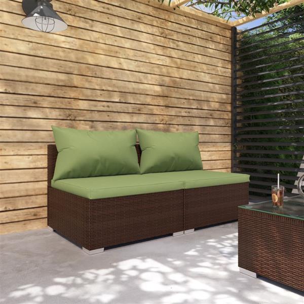 Grote foto vidaxl 2 delige loungeset met kussens poly rattan bruin tuin en terras tuinmeubelen