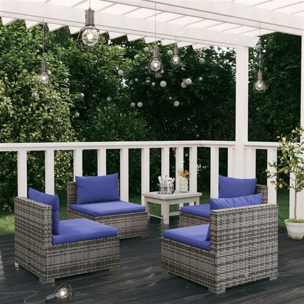 Grote foto vidaxl 4 delige loungeset met kussens poly rattan grijs tuin en terras tuinmeubelen
