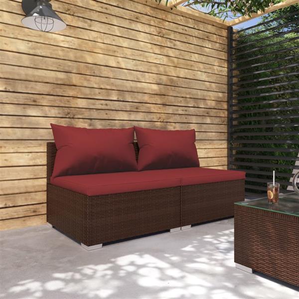 Grote foto vidaxl 2 delige loungeset met kussens poly rattan bruin tuin en terras tuinmeubelen