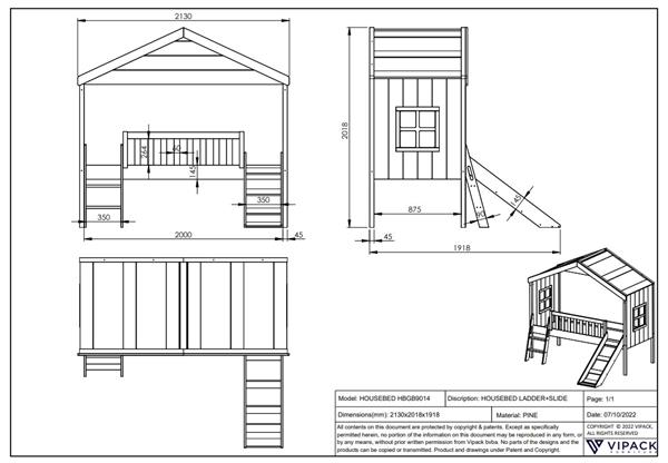 Grote foto huisbed met ladder en glijbaan 90x200 wit vipack antiek en kunst stoelen en banken