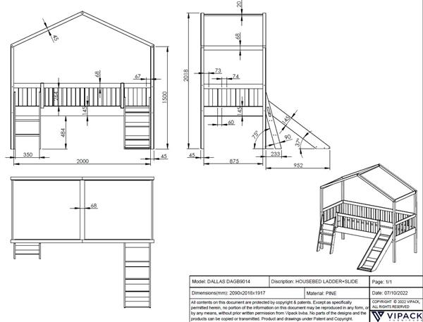 Grote foto dallas huisbed met glijbaan 90x200 wit vipack antiek en kunst stoelen en banken