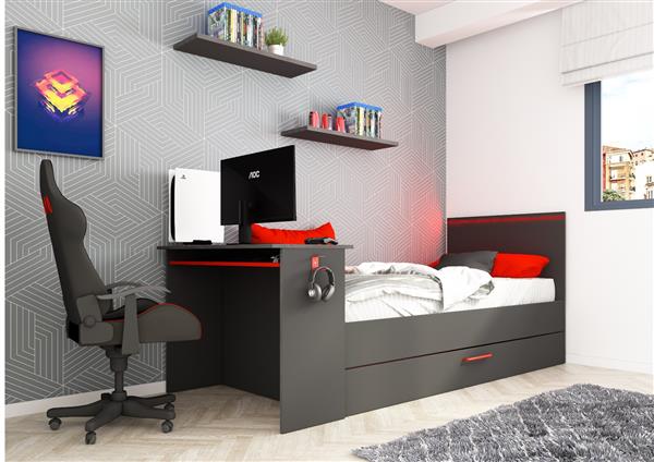 Grote foto bzone gamingbed met bureau en bedlade antraciet trasman antiek en kunst stoelen en banken