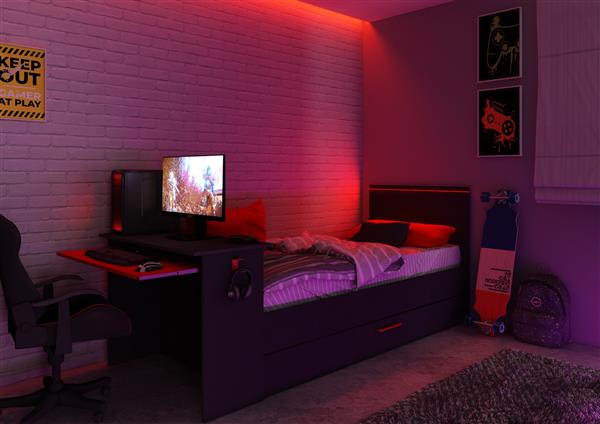 Grote foto bzone gamingbed met bureau en bedlade antraciet trasman antiek en kunst stoelen en banken