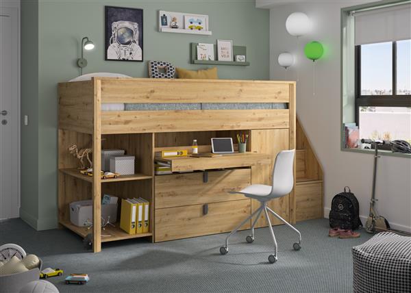 Grote foto mael halfhoogslaper 90x200 artisan eiken gautier kinderen en baby complete kinderkamers