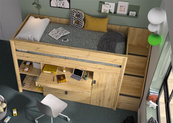 Grote foto mael halfhoogslaper 90x200 eiken gami kinderen en baby complete kinderkamers