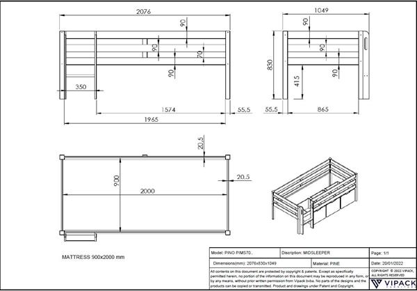 Grote foto pino halfhoogslaper laag 90x200 grijs vipack kinderen en baby complete kinderkamers