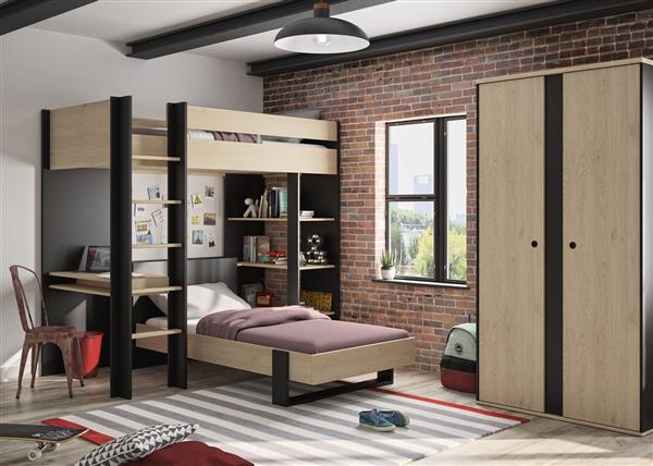 Grote foto duplex hoekstapelbed met bureau 90x200 naturel zwart gami huis en inrichting bedden