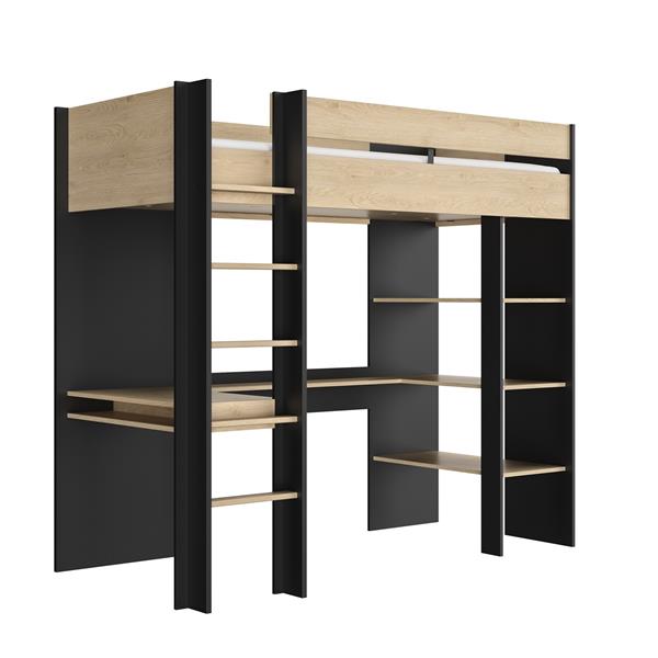 Grote foto duplex hoekstapelbed met bureau 90x200 naturel zwart gami huis en inrichting bedden