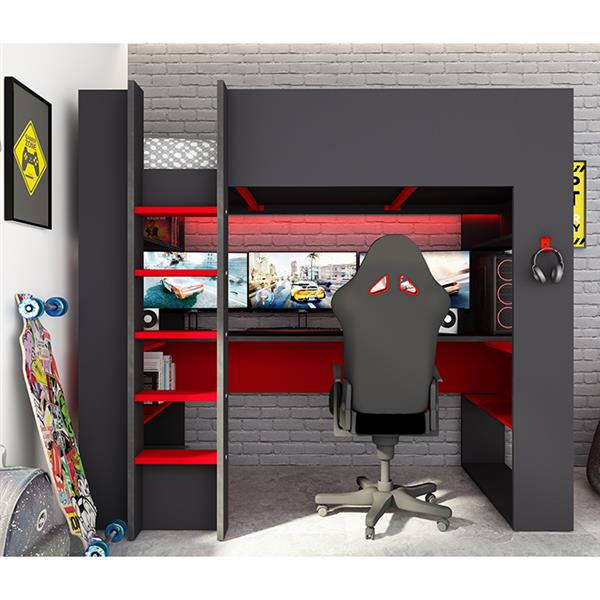 Grote foto the cube 5050 gamingbed hoogslaper 90x200 antraciet rood trasman kinderen en baby complete kinderkamers