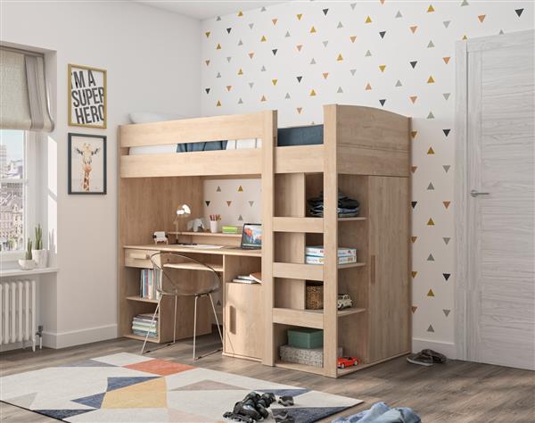 Grote foto montana hoogslaper 90x200 blond eikenkleur gami kinderen en baby complete kinderkamers