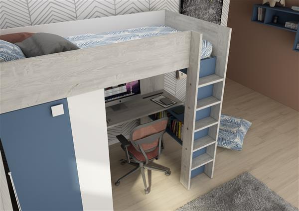 Grote foto studio 1809 hoogslaper met bureau en kast 90x200 blauw trasman kinderen en baby complete kinderkamers