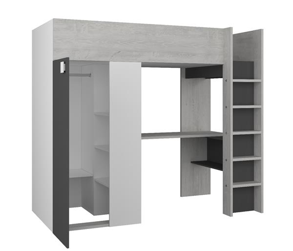 Grote foto studio 1809 hoogslaper met bureau en kast 90x200 antraciet trasman kinderen en baby complete kinderkamers