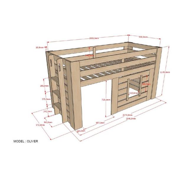 Grote foto oliver halfhoogslaper 90x200 naturel vipack kinderen en baby complete kinderkamers