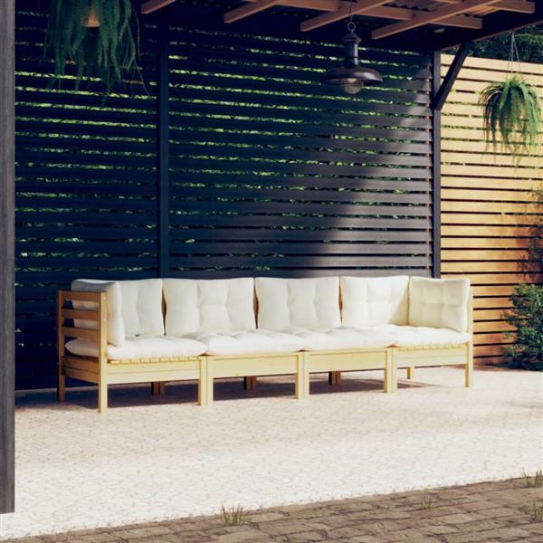 Grote foto vidaxl 4 delige loungeset met cr mekleurige kussens massief grenenhout tuin en terras tuinmeubelen