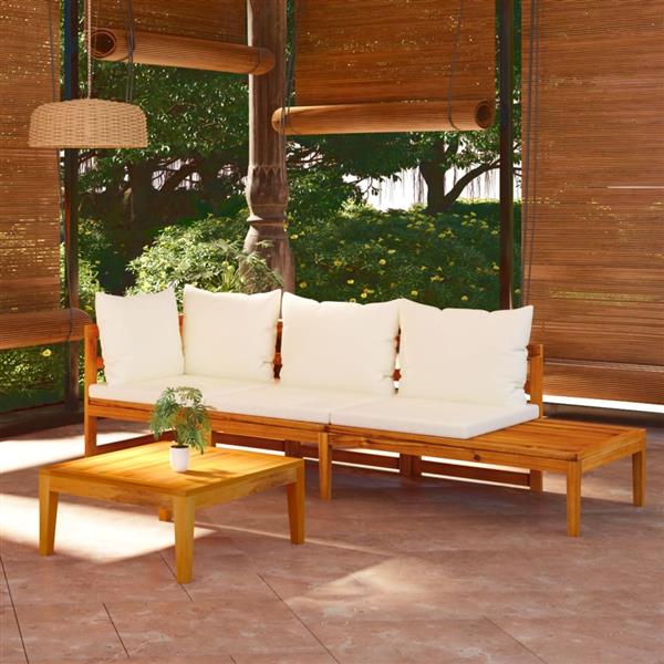 Grote foto vidaxl 3 delige loungeset met cr mewitte kussens acaciahout tuin en terras tuinmeubelen